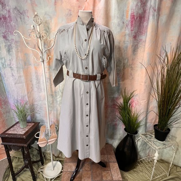 VTG 📌80s Button Down Dress with 3/4 Sleeves and Pockets - Picture 7 of 16
